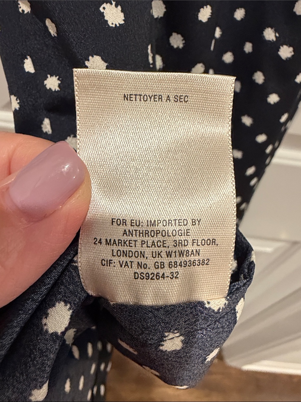 Anthropologie Maeve Navy & White Polka Dot Tie-Waist dress xs - Picture 7 of 8